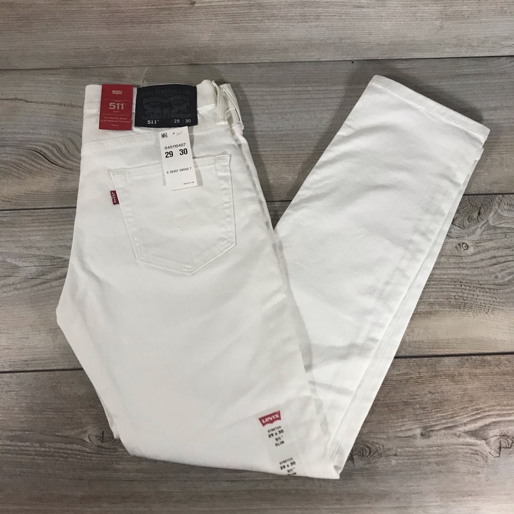 Levi’s White 511 Men’s Slim Fit Low Rise Stretch Jeans, 29x30